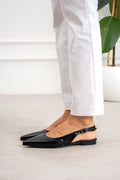 Kırışık Rugan Babet Sivri Burun Arkası Açık Tokalı Slingback Ayakkabı