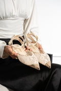 Krem Dantel İşlemeli Slingback Kadın Babet