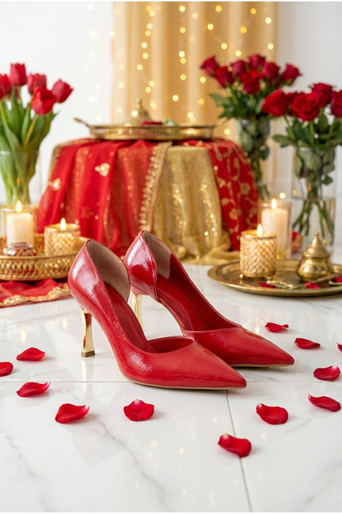 Rugan 9 Cm Altın Kaplama Kadın Topuklu Stiletto Ayakkabı Vegan Deri Günlük ve Özel Gün