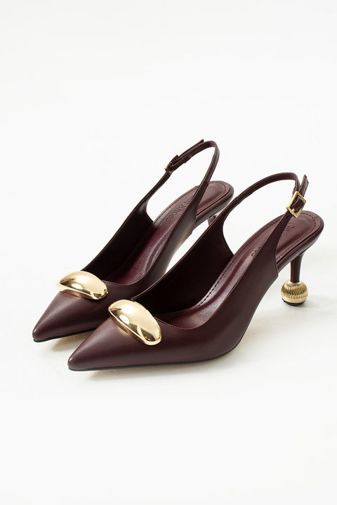 Vegan Deri Stiletto – 7cm İnce Topuklu Gold Detaylı Şık Günlük ve Ofis Uyumlu Kadın Ayakkabı