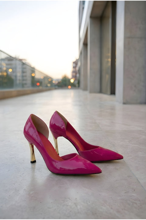 Rugan 9 Cm Altın Kaplama Kadın Topuklu Stiletto Ayakkabı Vegan Deri Günlük ve Özel Gün