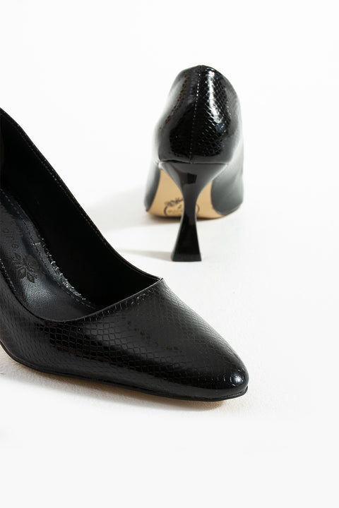 Yılan Derisi Desenli İnce Topuklu Stiletto Şık Rahat Vegan Deri Kadın Topuklu Ayakkabı
