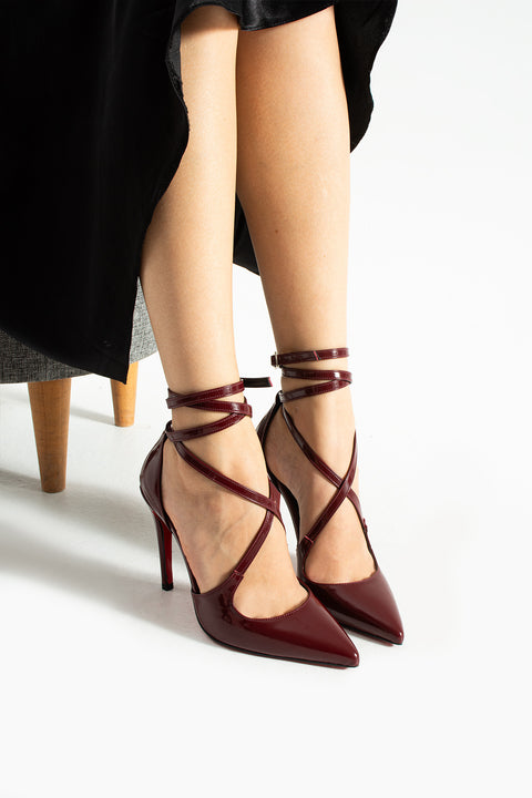 Rugan Bilekten Bağlamalı Sivri Burun Yüksek İnce Topuklu Kadın Stiletto Ayakkabı