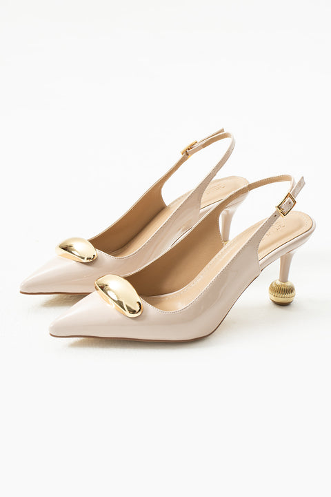 Vegan Deri Stiletto – 7cm İnce Topuklu Gold Detaylı Şık Günlük ve Ofis Uyumlu Kadın Ayakkabı
