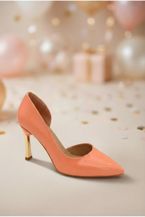 Rugan 9 Cm Altın Kaplama Kadın Topuklu Stiletto Ayakkabı Vegan Deri Günlük ve Özel Gün