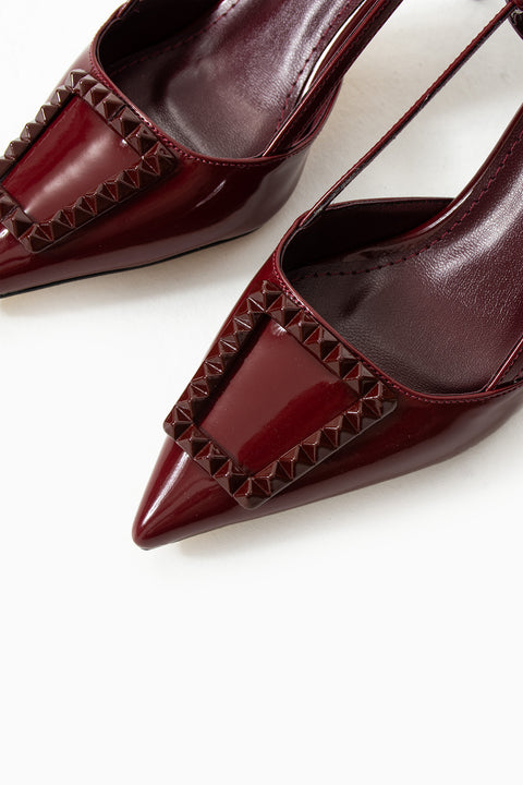 Parlak Bej Stiletto |Vegan Deri,7cm Topuklu, Bilekten Bantlı,Tokalı Sivri Burun Şık Topuklu Ayakkabı