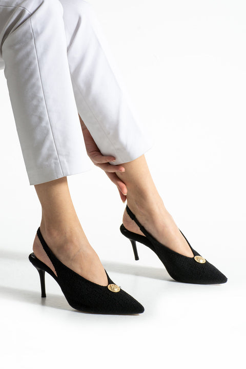 Kumaş Dokulu Tokalı Slingback Stiletto – İnce Topuklu Zarif ve Rahat Kadın Ayakkabı