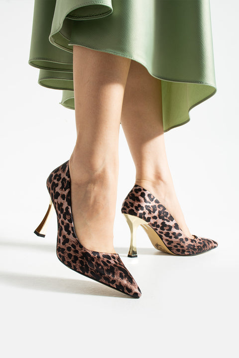 Topuklu Leopar Desenli Saten Kadın Stiletto | Şık, Zarif, Göz Alıcı ve Özgüvenli Model