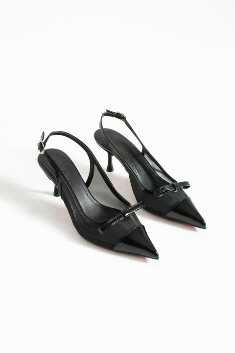 Rugan Şeffaf Detaylı Fiyonklu Stiletto – 7 cm İnce Topuklu Zarif Abiye ve Günlük Ayakkabı