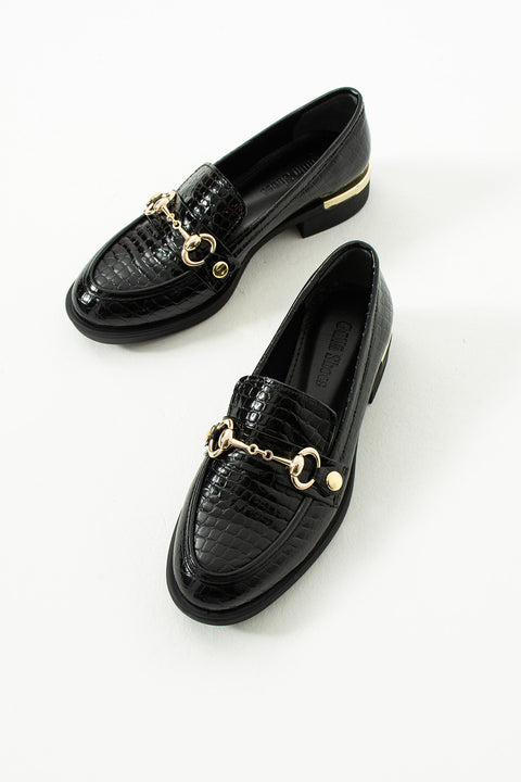 Timsah Desenli Tokalı Kadın Loafer – Değiştirilebilir Altın Tokalı, Suni Deri, Rahat ve Günlük Klasik Model