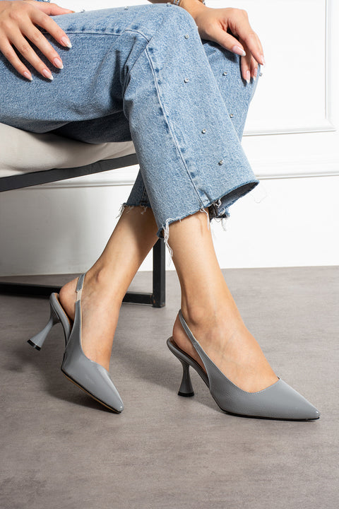 Rugan Sivri Burun Açık Yan Bantlı İnce Topuklu Kadın Stiletto Abiye Ayakkabı