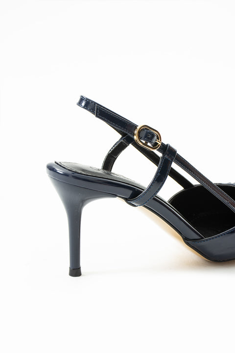 Parlak Bej Stiletto |Vegan Deri,7cm Topuklu, Bilekten Bantlı,Tokalı Sivri Burun Şık Topuklu Ayakkabı