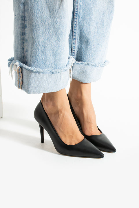 Vegan Deri Mat 9cm Topuklu Hafızalı Pedli Rahat Kalıp Sivri Burun Kadın Stiletto