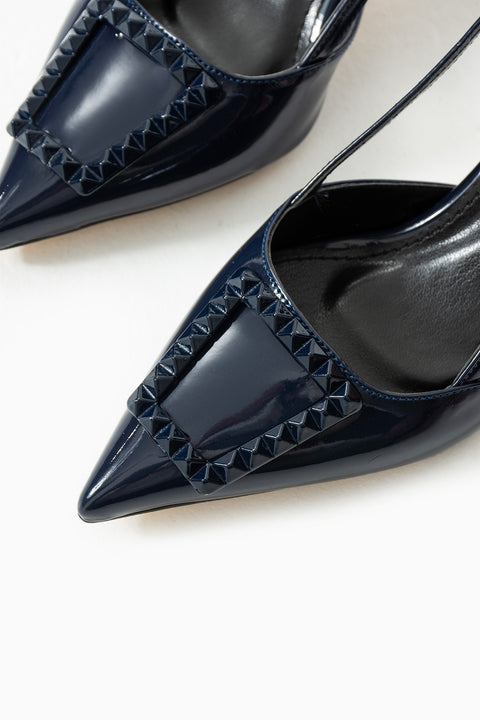Parlak Bej Stiletto |Vegan Deri,7cm Topuklu, Bilekten Bantlı,Tokalı Sivri Burun Şık Topuklu Ayakkabı