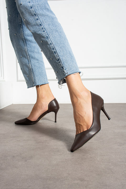 Mat Siyah Vegan Deri Stiletto – 7 cm İnce Topuklu Rahat Günlük Ofis Ayakkabısı