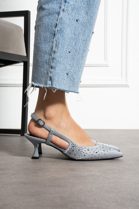 Taş Detaylı İnce Topuklu Slingback Stiletto – Şık ve Zarif Abiye Kadın Ayakkabı