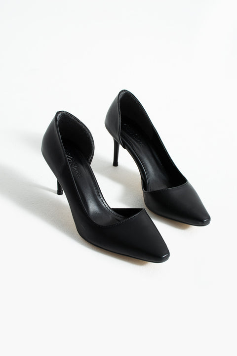 Mat Siyah Vegan Deri Stiletto – 7 cm İnce Topuklu Rahat Günlük Ofis Ayakkabısı