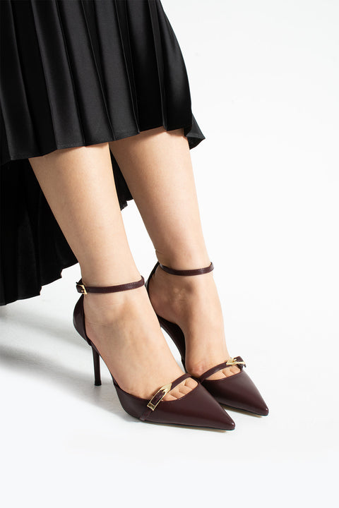 Parlak Kırışık Vegan Deri Stiletto – 9cm İnce Topuklu Sivri Burun Şık Kadın Ayakkabı