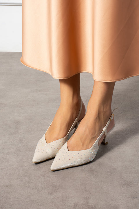 Taş Detaylı İnce Topuklu Slingback Stiletto – Şık ve Zarif Abiye Kadın Ayakkabı