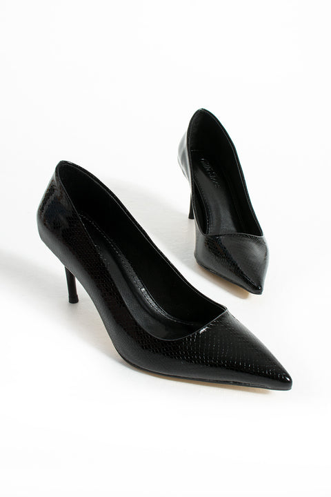 Yılan Desenli Vegan Deri Stiletto – 7cm İnce Topuklu Sivri Burun Şık ve Rahat Kadın Ayakkabı