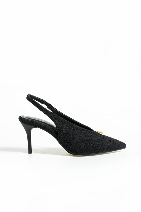 Kumaş Dokulu Tokalı Slingback Stiletto – İnce Topuklu Zarif ve Rahat Kadın Ayakkabı