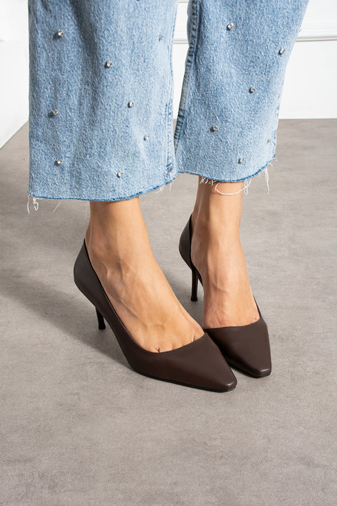 Mat Siyah Vegan Deri Stiletto – 7 cm İnce Topuklu Rahat Günlük Ofis Ayakkabısı