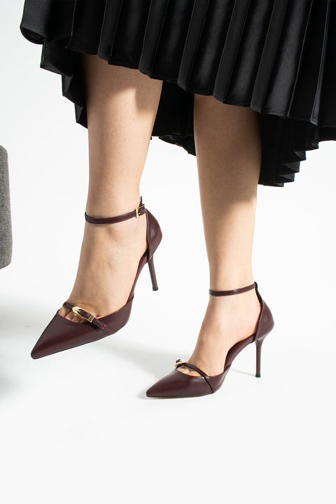 Parlak Kırışık Vegan Deri Stiletto – 9cm İnce Topuklu Sivri Burun Şık Kadın Ayakkabı
