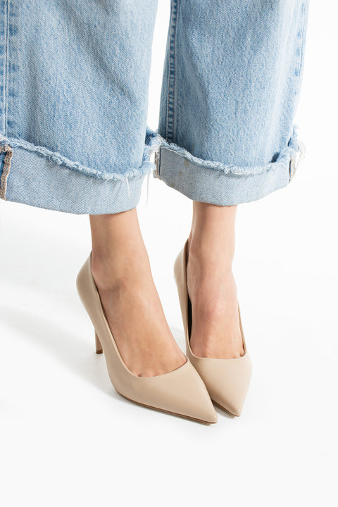 Vegan Deri Mat 9cm Topuklu Hafızalı Pedli Rahat Kalıp Sivri Burun Kadın Stiletto