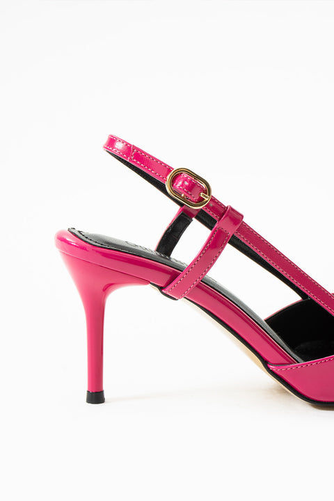 Parlak Bej Stiletto |Vegan Deri,7cm Topuklu, Bilekten Bantlı,Tokalı Sivri Burun Şık Topuklu Ayakkabı