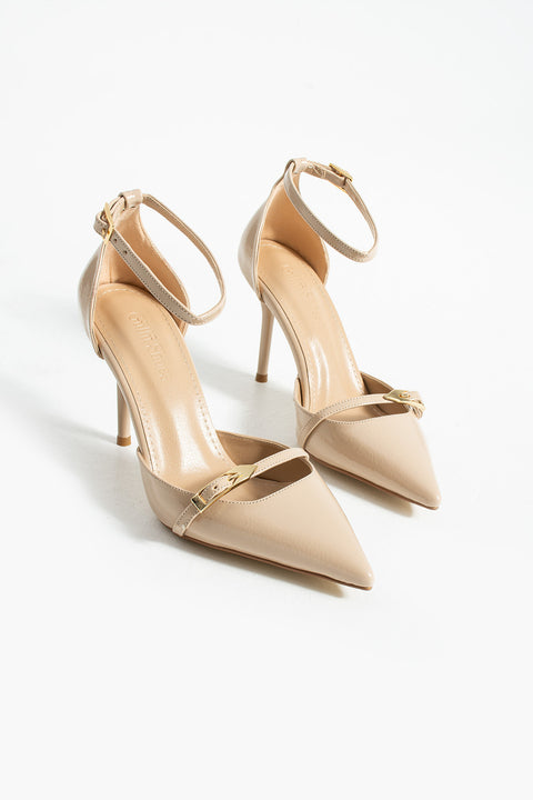 Parlak Kırışık Vegan Deri Stiletto – 9cm İnce Topuklu Sivri Burun Şık Kadın Ayakkabı