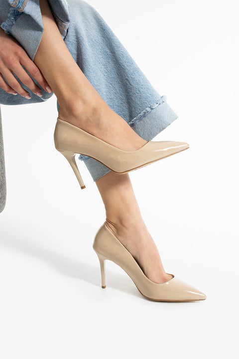 Vegan Deri Mat 9cm Topuklu Hafızalı Pedli Rahat Kalıp Sivri Burun Kadın Stiletto