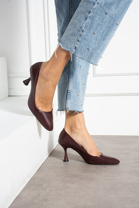 Yılan Derisi Desenli İnce Topuklu Stiletto Şık Rahat Vegan Deri Kadın Topuklu Ayakkabı