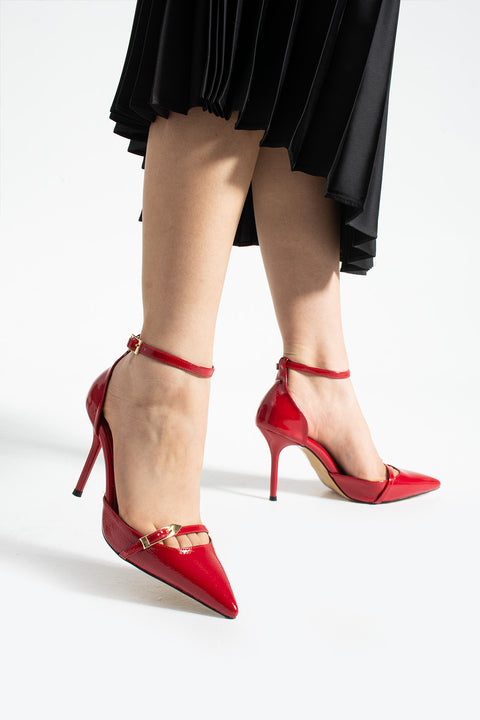 Parlak Kırışık Vegan Deri Stiletto – 9cm İnce Topuklu Sivri Burun Şık Kadın Ayakkabı
