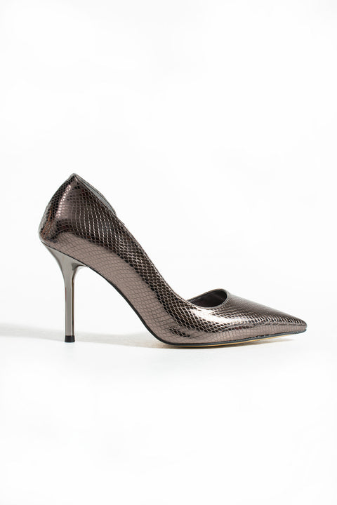 Yılan Derisi Desenli Vegan Deri Stiletto – 9cm Metal Topuklu Sivri Burun Şık & Konforlu Kadın Ayakkabı