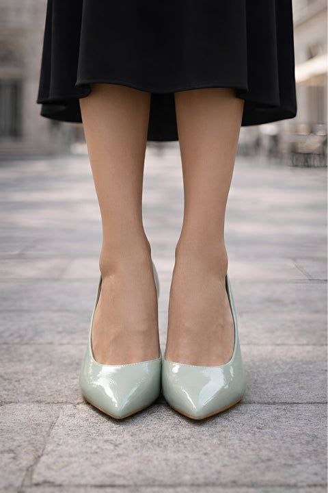 Rugan 9 Cm Altın Kaplama Kadın Topuklu Stiletto Ayakkabı Vegan Deri Günlük ve Özel Gün