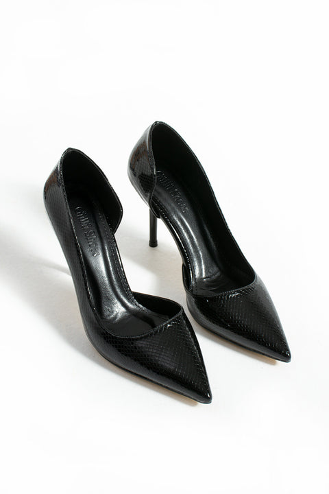 Yılan Derisi Desenli Vegan Deri Stiletto – 9cm Metal Topuklu Sivri Burun Şık & Konforlu Kadın Ayakkabı
