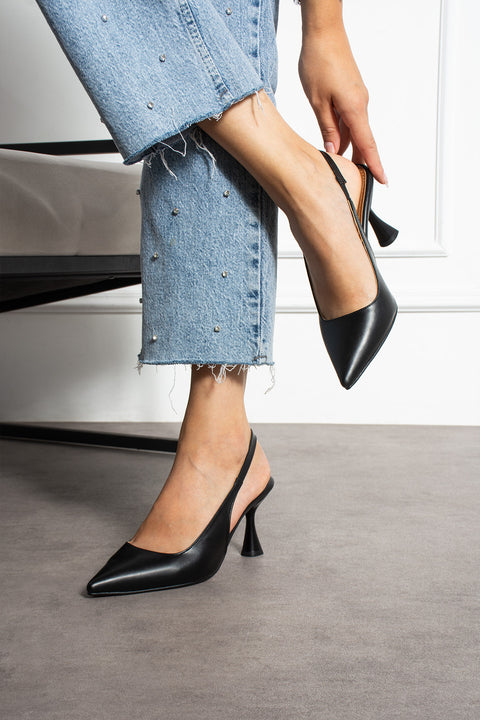 Rugan Sivri Burun Açık Yan Bantlı İnce Topuklu Kadın Stiletto Abiye Ayakkabı