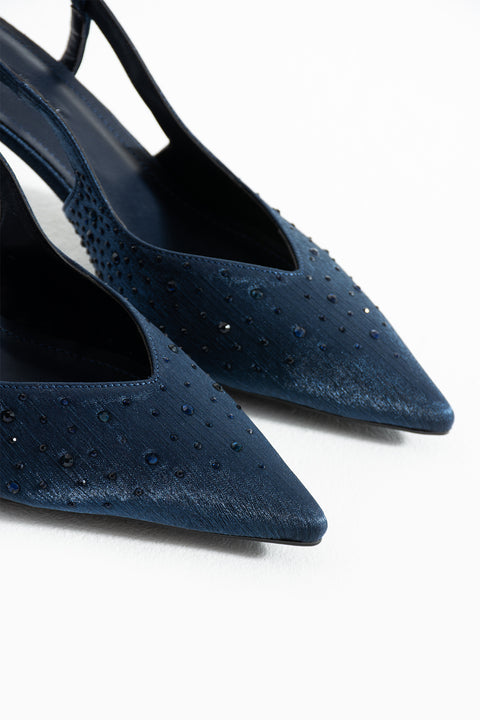 Taş Detaylı İnce Topuklu Slingback Stiletto – Şık ve Zarif Abiye Kadın Ayakkabı
