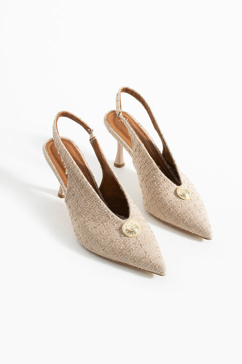 Düğme Detaylı Slingback İnce Topuklu Kadın Stiletto – Şık ve Zarif Abiye Ayakkabı