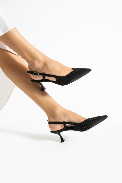 Taş Detaylı İnce Topuklu Slingback Stiletto – Şık ve Zarif Abiye Kadın Ayakkabı