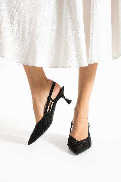 Taş Detaylı İnce Topuklu Slingback Stiletto – Şık ve Zarif Abiye Kadın Ayakkabı
