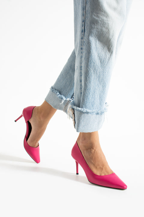 Mat Siyah Vegan Deri Stiletto – 7 cm İnce Topuklu Rahat Günlük Ofis Ayakkabısı