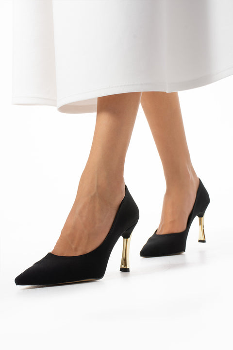 Kadın Leopar Desenli 9 cm Altın Kaplama Topuklu Stiletto – Vegan Deri, Hafızalı Ped, Şık ve Rahat