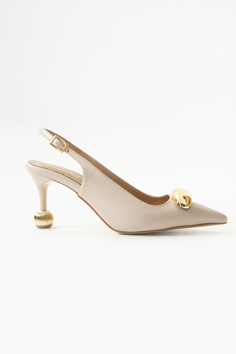 Vegan Deri Stiletto – 7cm İnce Topuklu Gold Detaylı Şık Günlük ve Ofis Uyumlu Kadın Ayakkabı