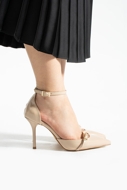 Parlak Kırışık Vegan Deri Stiletto – 9cm İnce Topuklu Sivri Burun Şık Kadın Ayakkabı