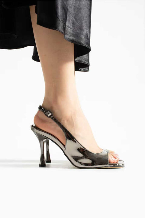 Rugan Bilekten Tokalı Açık Burun İnce Topuklu Stiletto Sandalet Abiye Özel Gün Kombinleri İçin