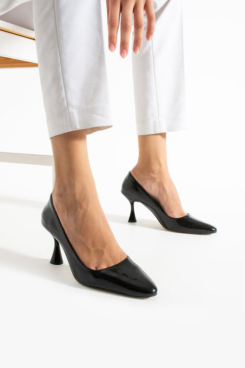 Yılan Derisi Desenli İnce Topuklu Stiletto Şık Rahat Vegan Deri Kadın Topuklu Ayakkabı
