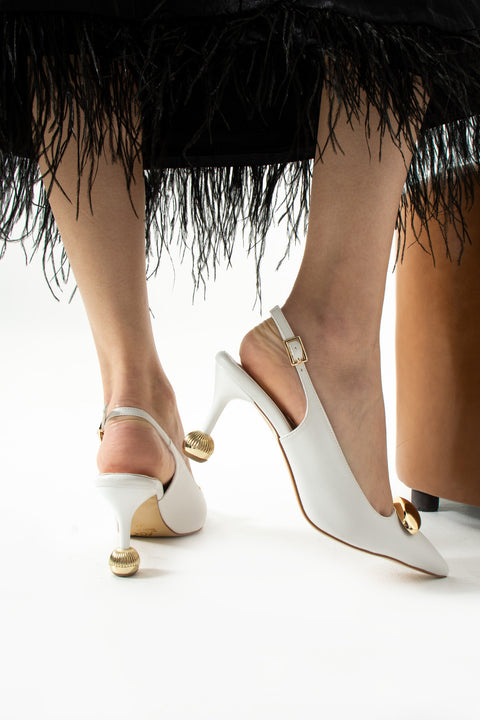 Vegan Deri Stiletto – 7cm İnce Topuklu Gold Detaylı Şık Günlük ve Ofis Uyumlu Kadın Ayakkabı