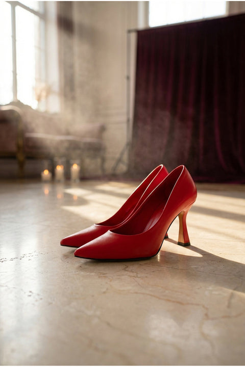 Mat Vegan Deri Sivri Burun Kavis Topuk Kadın Stiletto Ayakkabı | Günlük ve Davet Şıklığı