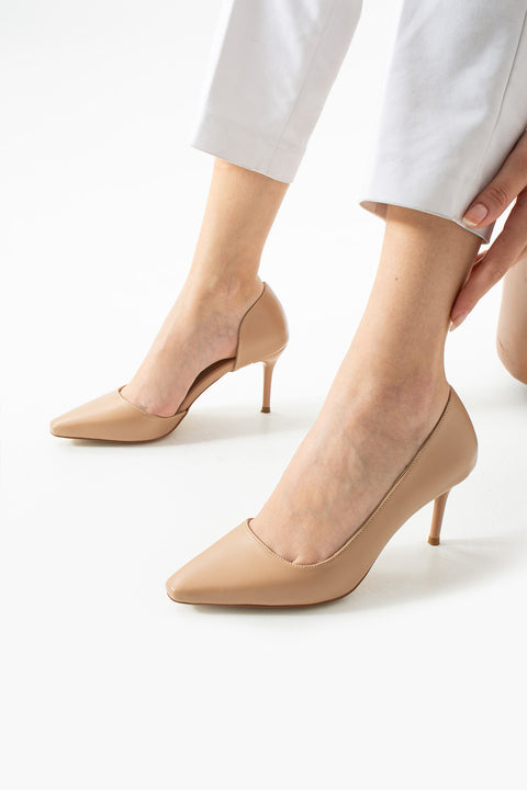 Mat Siyah Vegan Deri Stiletto – 7 cm İnce Topuklu Rahat Günlük Ofis Ayakkabısı